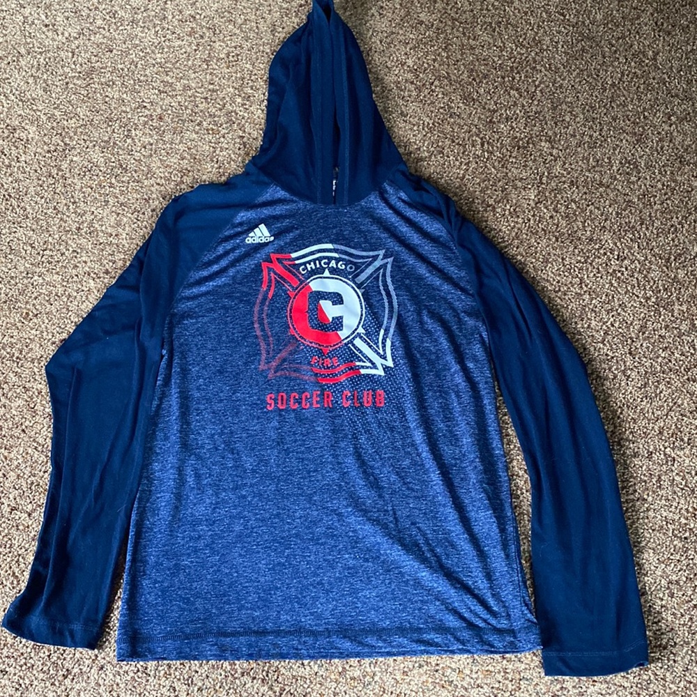 Chicago Fire Vintage Logo Jersey Style Long Sleeve Hoodie by Adidas size L